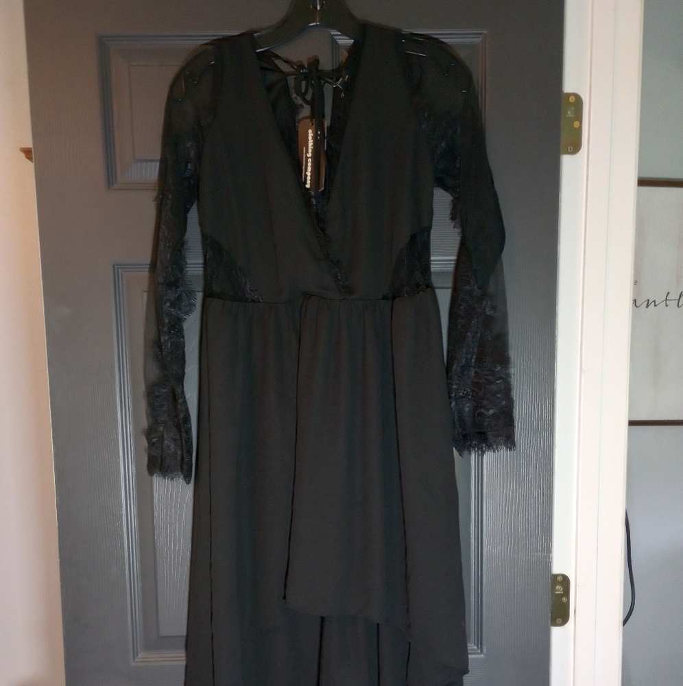 Dark Academia Black Lace Maxi Dress Salem Witchy Vampirecore Grunge Aesthetic L
